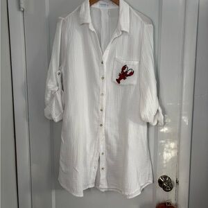 4our Dreamers | Cotton Button-Up Tunic Swim Cover-Up w/ Lobster Detail | XL